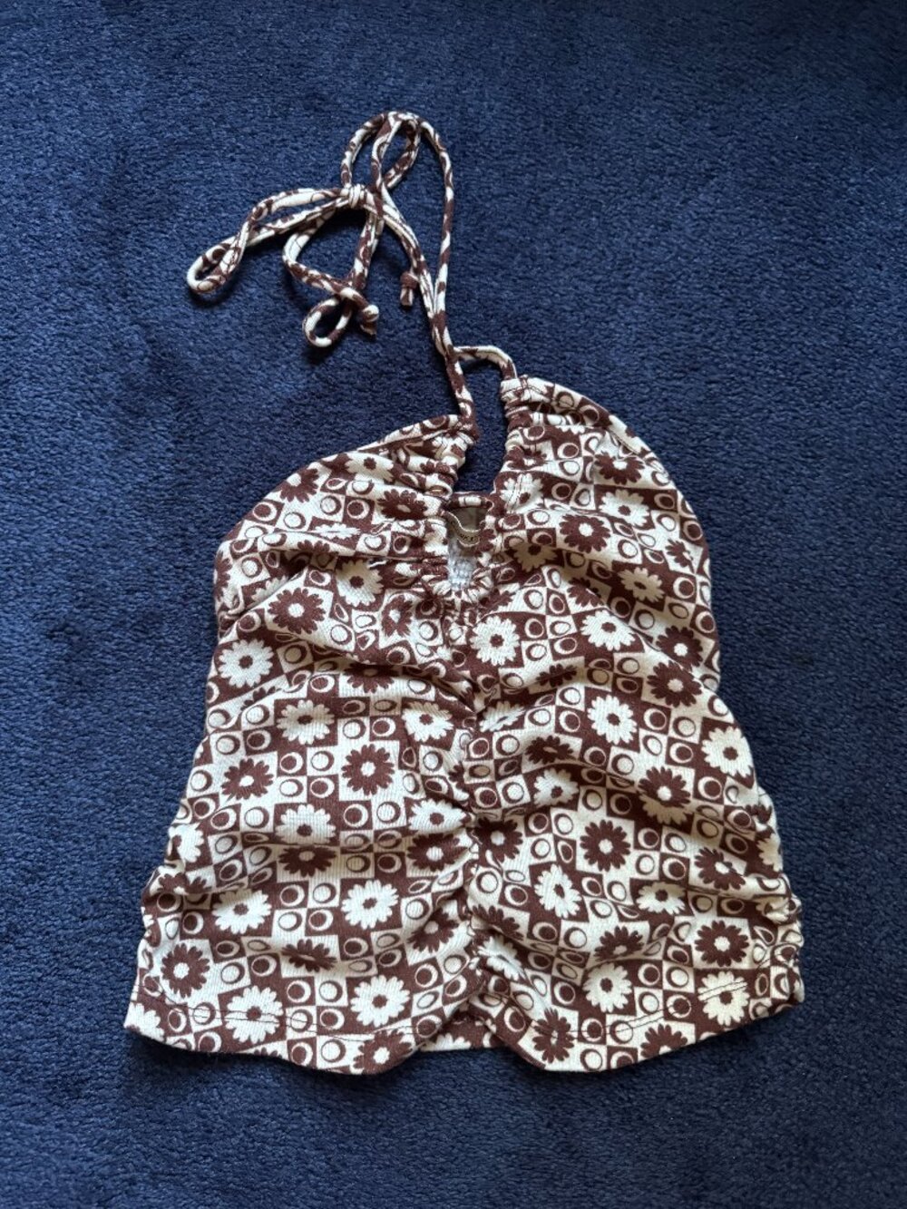 Like New Liberty Love Brown Cream Floral Halter Top Sz S